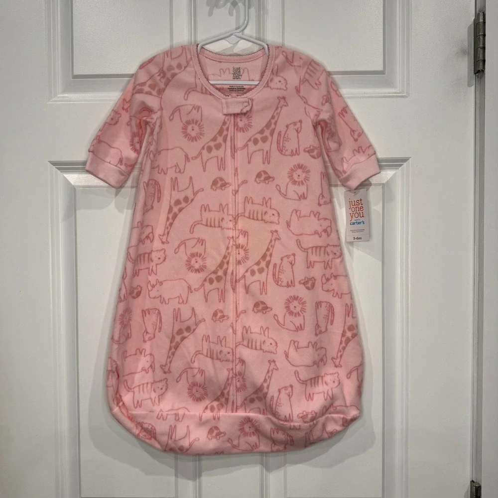 Carters Pink Fleece Animal Print Sleep Sack Wearable Blanket Size 3-6M